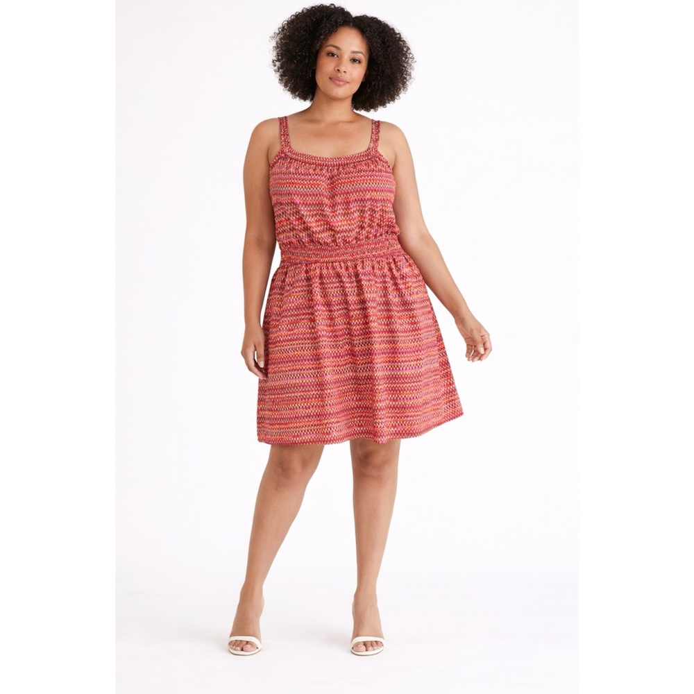 Gap Pink Orange & Gray Chevron Print Fit & Flare Dress Womens L
